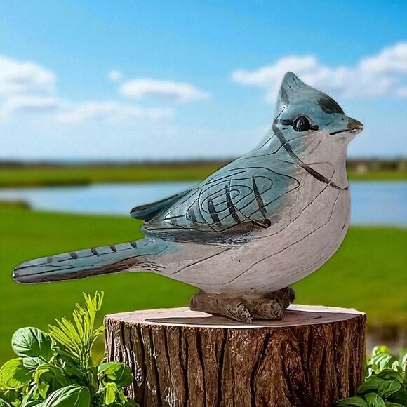 Carved Blue Jay Bird Figure Resin Hadpainted Diorama Shadowbox Cottage Garden. - Picture 14 of 16